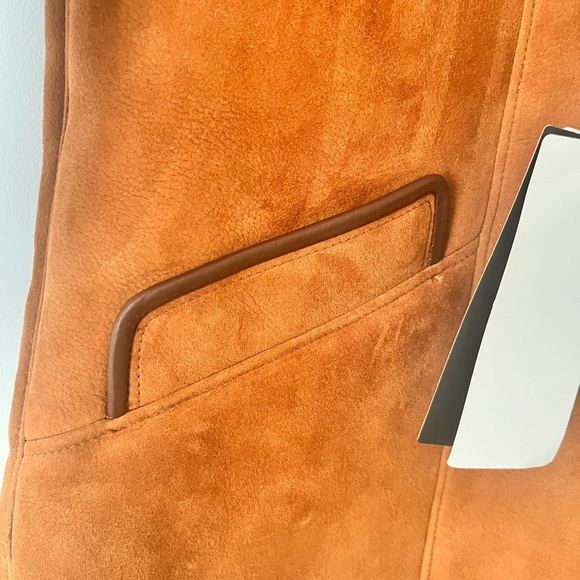 UK Washed Tan Shearling Sheepskin Jacket, Luxury Leather Women's Jacket - Picture 3 of 11